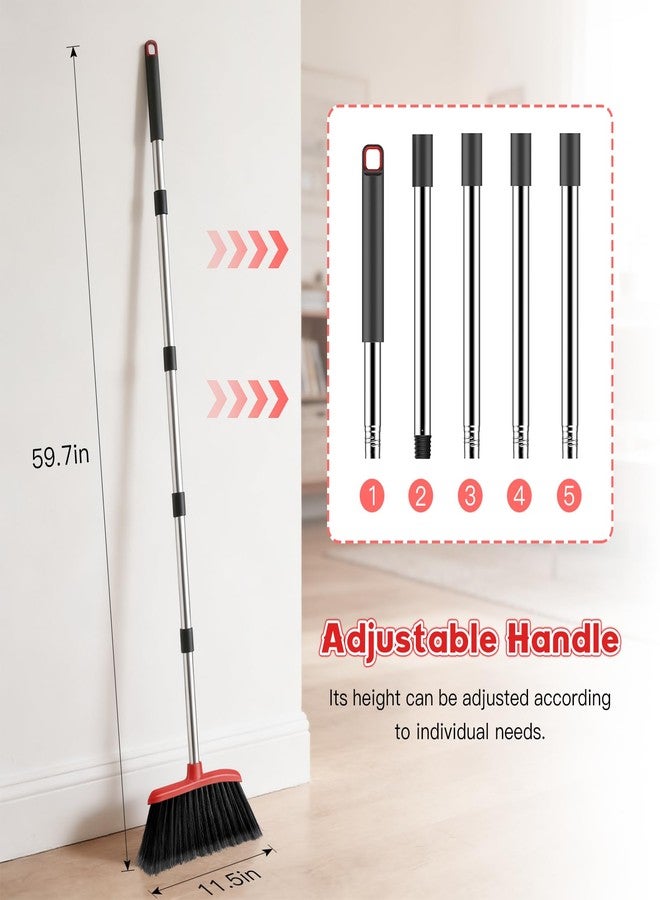 EZKEY Broom and Step-on Dustpan Set, 59-in Adjustable Long Handle Broom with Dustpan Combo Set Outdoor Angle Broom for Sweeping Indoor Dust Pet Hair for Cleaning Kitchen Garage Deck Patio, Black&Red - Image 2
