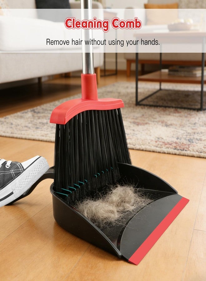 EZKEY Broom and Step-on Dustpan Set, 59-in Adjustable Long Handle Broom with Dustpan Combo Set Outdoor Angle Broom for Sweeping Indoor Dust Pet Hair for Cleaning Kitchen Garage Deck Patio, Black&Red - Image 3