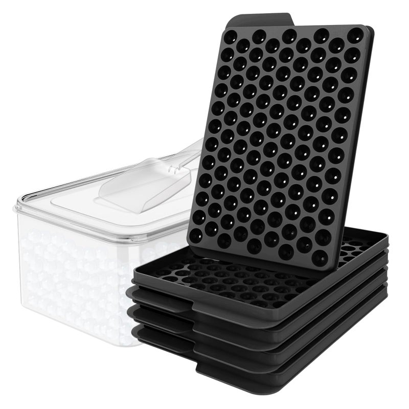 WIBIMEN Mini Ice Cube Trays, 0.55â€ Tiny Pebble Ice for Iced Coffee & Cocktails, Fast Chill, Easy Twist Release, Stackable with Lid & Storage Bin (4 Pack, Black) - Image 1
