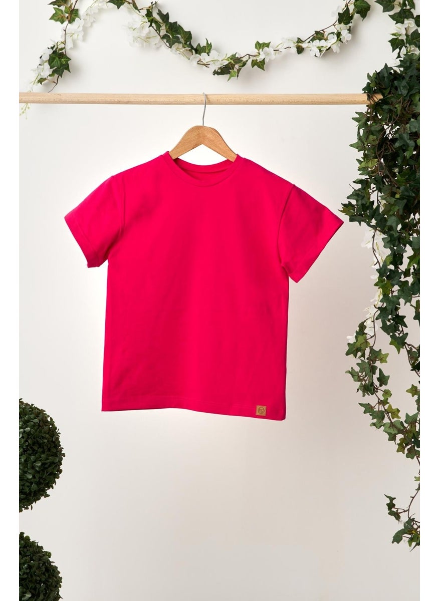 Babygiz Fuchsia Girl's Short Sleeve Crew Neck Anti-Sweat, Comfortable Cotton Combed Cotton T-Shirt  - Image 1