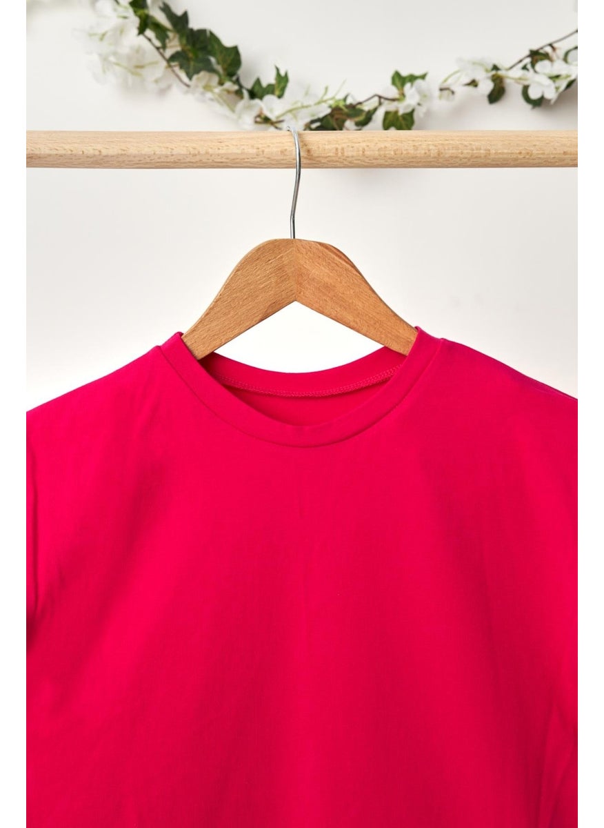 Babygiz Fuchsia Girl's Short Sleeve Crew Neck Anti-Sweat, Comfortable Cotton Combed Cotton T-Shirt  - Image 3