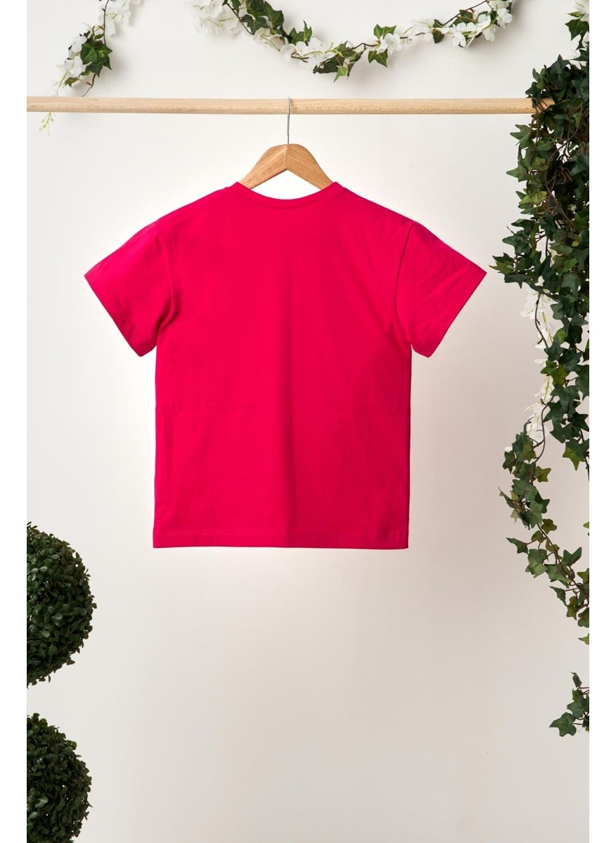 Babygiz Fuchsia Girl's Short Sleeve Crew Neck Anti-Sweat, Comfortable Cotton Combed Cotton T-Shirt  - Image 2