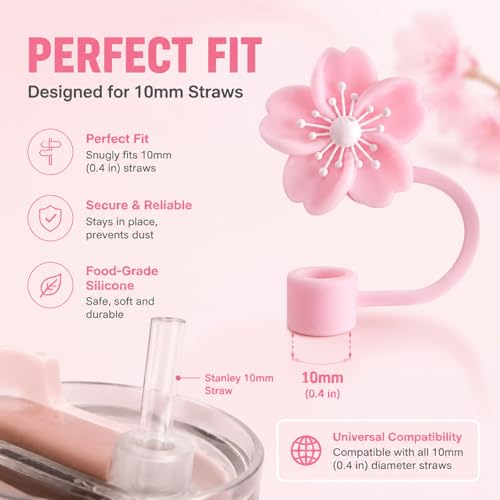 BTYHAOS Silicone Straw Caps for 10mm Tumblers | Reusable Dust-Proof Straw Toppers Compatible with Stanley 30oz & 40oz Tumbler (pink 3pack) - Image 3