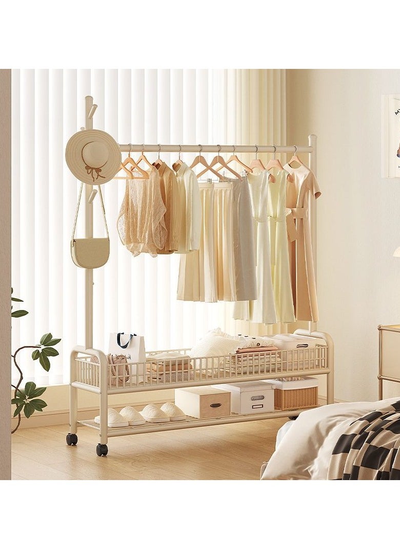 Generic Garment Rack,Heavy Duty Clothes Rack with 2 Tier Storage,Cloth Stand Storage Rack with Wheels and Hooks,Freestanding Metal Cloak Rack with Basket and shelf for Clothes,Hats Shoes 176×120×35cm (Beige)  - Image 2