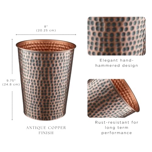 Monarch Abode Handcrafted Metal Wastebasket Trash Can for Home Office Bedroom, Decorative Wastebasket, Modern Bathroom Decor, Durable, Hand Hammered, Antique Copper Finish - Image 2