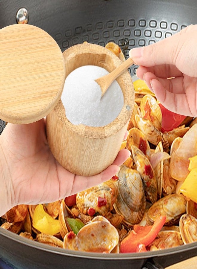 Loyanger Bamboo Salt Cellar with Built-in Spoon, Salt Container Sal-t Box Bowl with Magnetic Swivel Lid, Kitchen Spice Holder Saver Jar for Sal-t Pepper Seasonings(SIZE:6oz) - Image 3