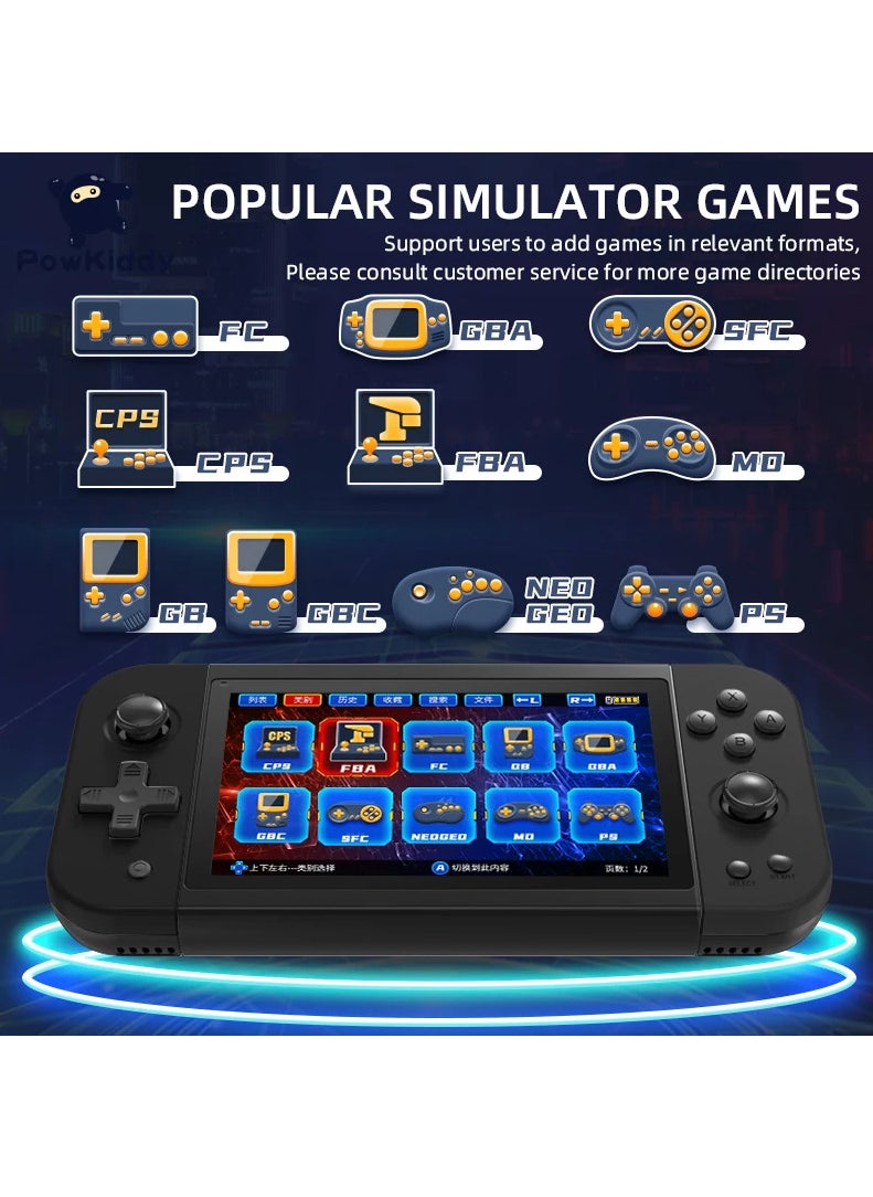 Powkiddy - X51 Handheld Game Console Retro Video Game Console Built-in 5700 Games, 5-inch Linux Open Source Game Console Portable Gaming Console for Gameboy 64G (Black) - Image 1