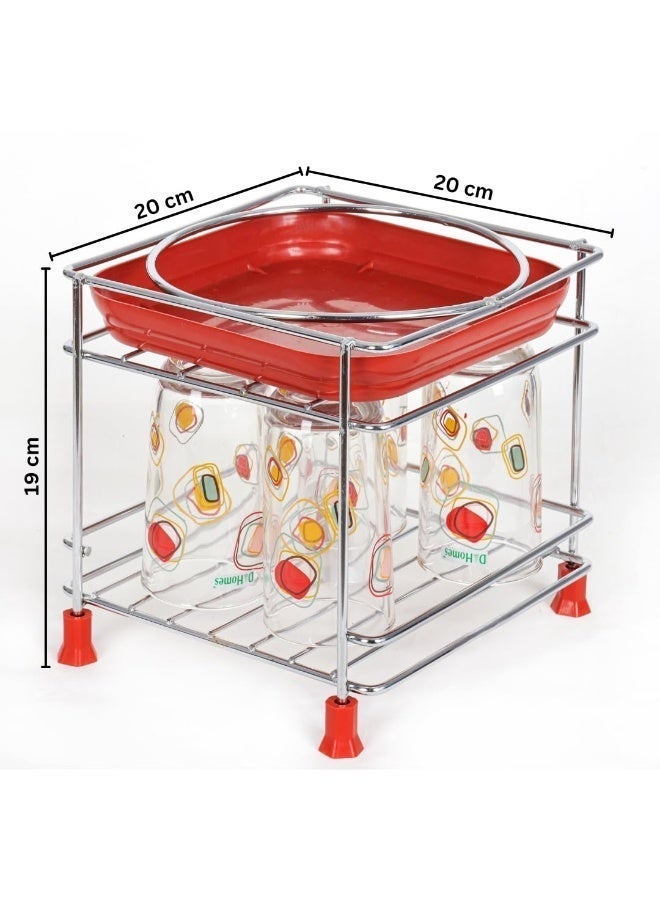 LAZER Steel Matka Stand for Kitchen | Red and Chrome - Image 4