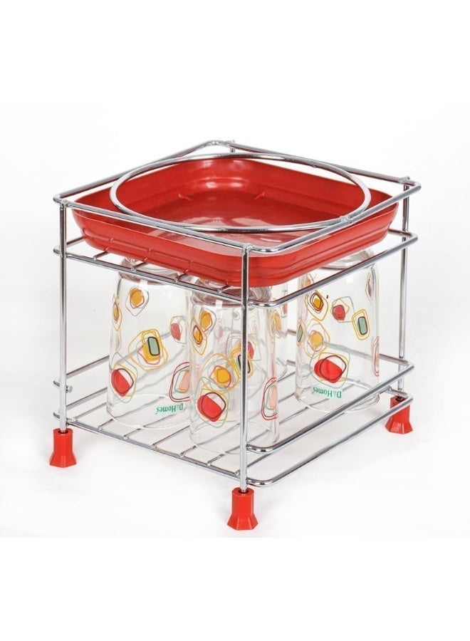 LAZER Steel Matka Stand for Kitchen | Red and Chrome - Image 1