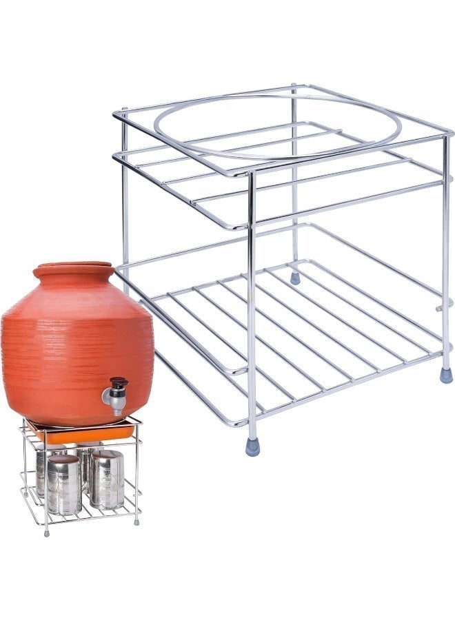 LAZER Steel Matka Stand for Kitchen | Red and Chrome - Image 2