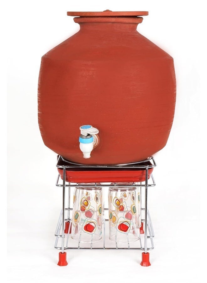 LAZER Steel Matka Stand for Kitchen | Red and Chrome - Image 3