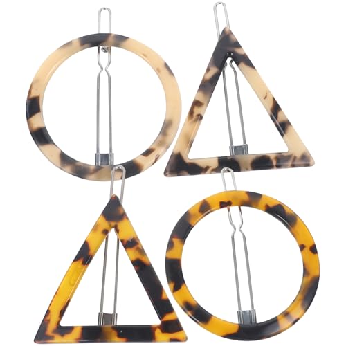 Lurrose 4 Pieces Tortoise Hair Clips Celluloid French Design Barrettes Acrylic Resin Hair Clips Geometric Hair Pins Triangular Circle Leopard Print Barrettes for Women Girls - Image 1