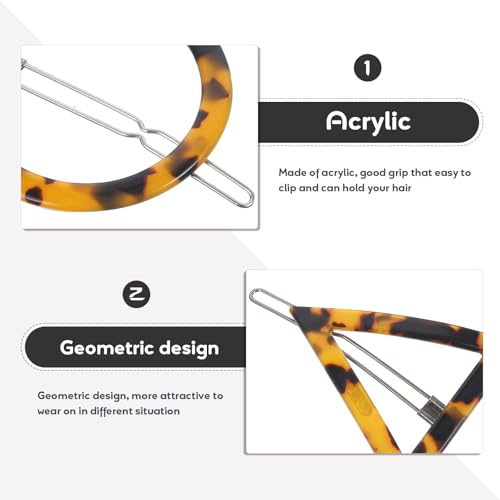 Lurrose 4 Pieces Tortoise Hair Clips Celluloid French Design Barrettes Acrylic Resin Hair Clips Geometric Hair Pins Triangular Circle Leopard Print Barrettes for Women Girls - Image 3