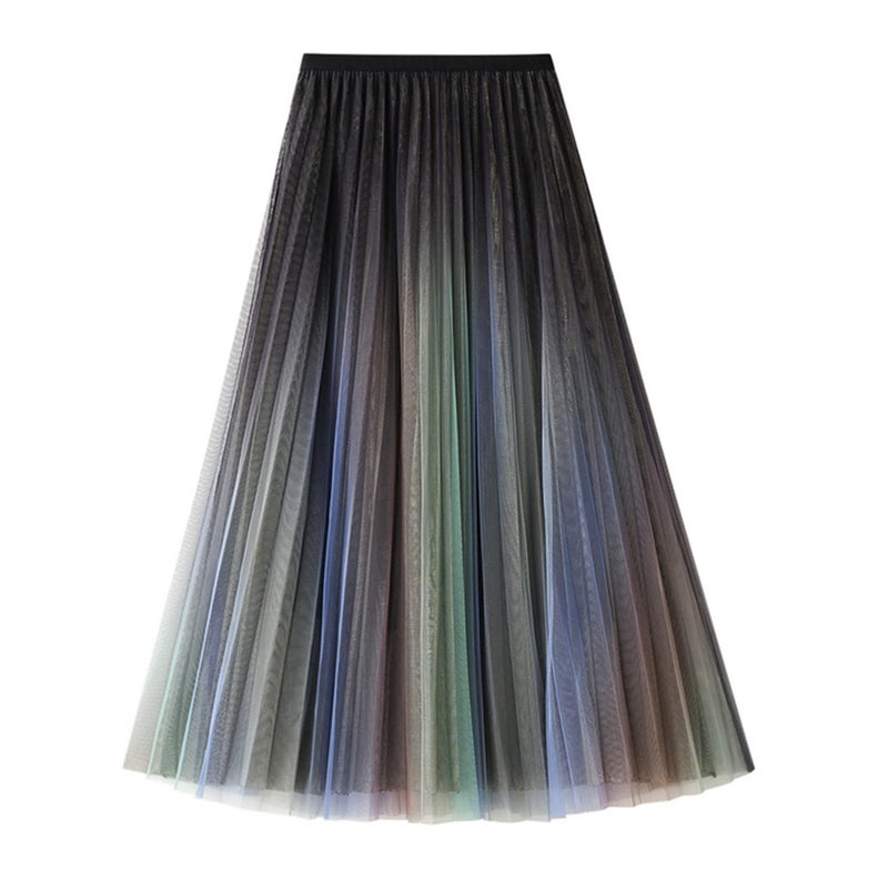 Dirholl Women's A-Line Fairy Patterned Elastic Waist Ruffle Tulle Layered Midi Skirt Gradual Change - Image 1