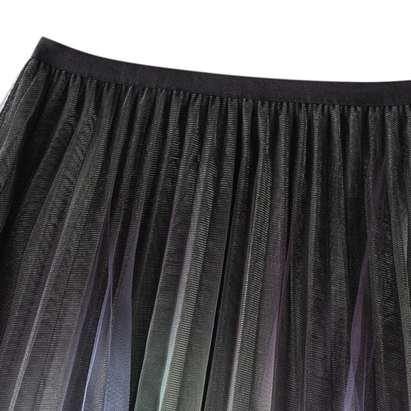 Dirholl Women's A-Line Fairy Patterned Elastic Waist Ruffle Tulle Layered Midi Skirt Gradual Change - Image 2