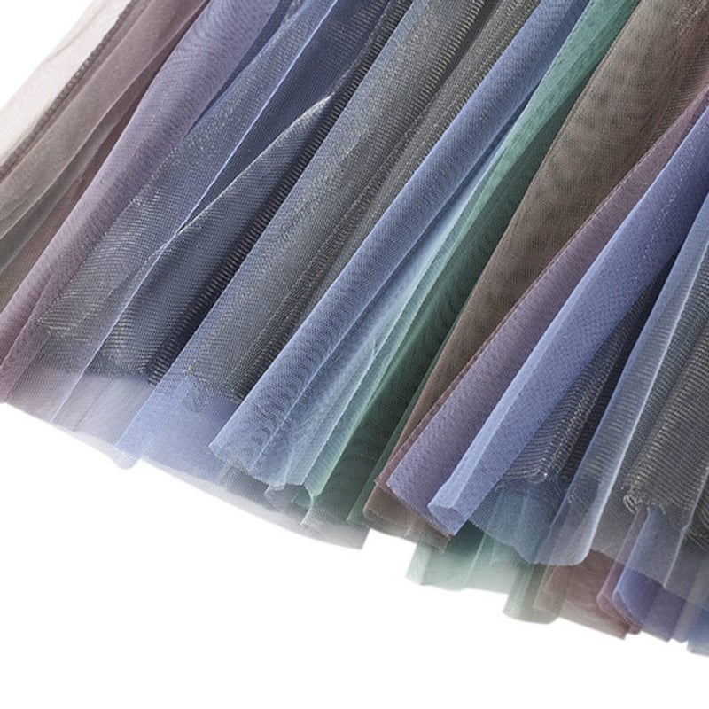 Dirholl Women's A-Line Fairy Patterned Elastic Waist Ruffle Tulle Layered Midi Skirt Gradual Change - Image 5