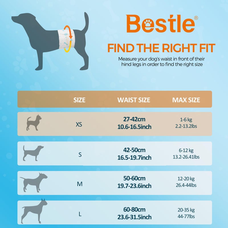 Bestle Male Dog Wrap, Disposable Dog Diapers, 40 Count, XS (Waist 10.6â€-16.6â€), Wetness Indicator, Ultra Protection, Leak Proof, Super Absorbent, Soft - Image 2