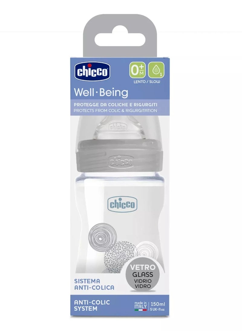 Chicco Wellbeing Anti-Colic Glass Feeding Bottle 150ml  - Image 2