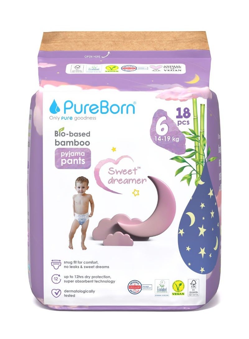PureBorn Natural Bio-Based Baby Night Training Pyjama Pants Size 6 Star Print 18 Pants - Image 1