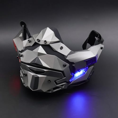 Zhongren قناع زونغرين LED سايبربانك للرجال قناع نصف وجه أو قناع كامل وجه قابل للفصل مع ضوء قابل للتعديل لعيد الهالوين تنكر ملابس حفلة عطلة فيلم تكتيكي فضي رمادي - Image 1