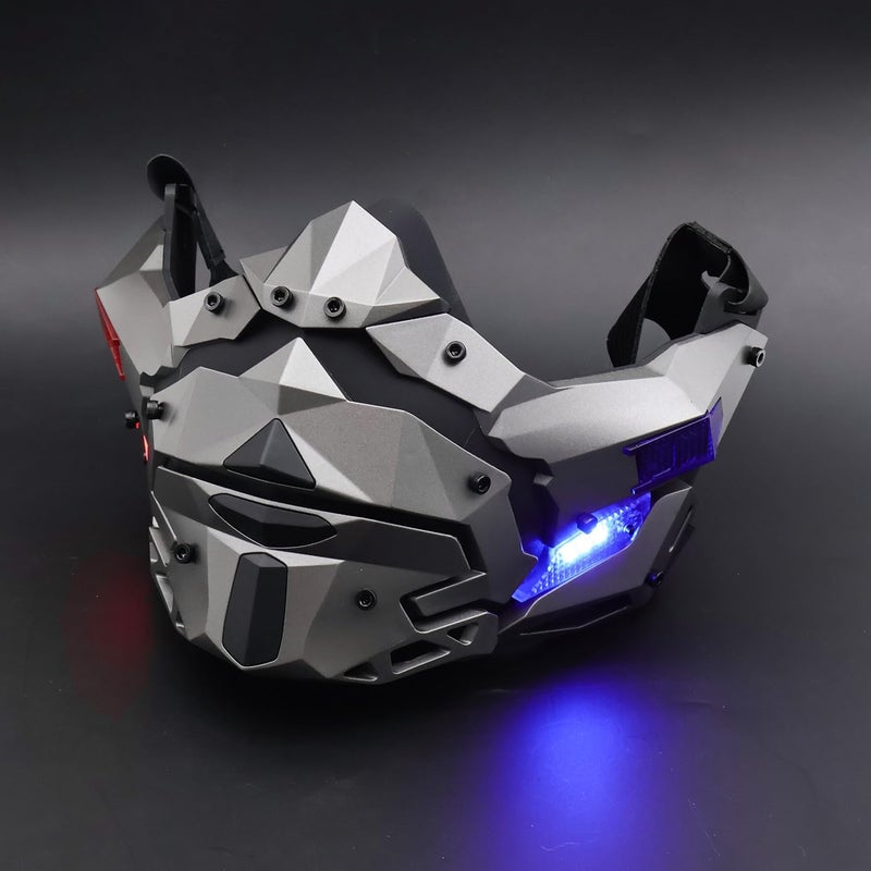 Zhongren قناع زونغرين LED سايبربانك للرجال قناع نصف وجه أو قناع كامل وجه قابل للفصل مع ضوء قابل للتعديل لعيد الهالوين تنكر ملابس حفلة عطلة فيلم تكتيكي فضي رمادي - Image 2