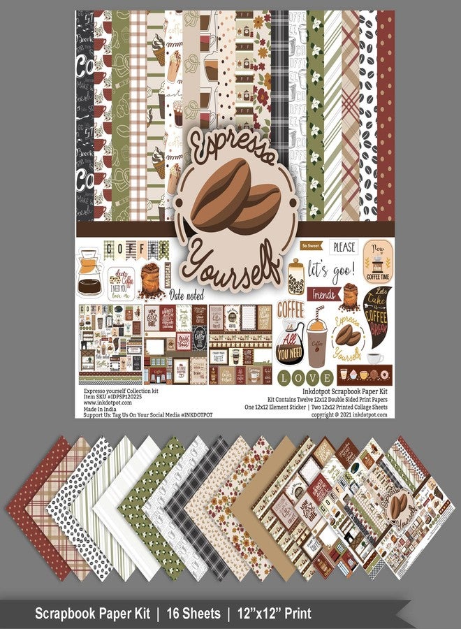 Inkdotpot Coffee Theme Collection Double,Sided Scrapbook Paper Kit Cardstock 12"x12" Card Making Paper Pack of with Sticker Sheet - 16 Pages - Multicolor - Image 3