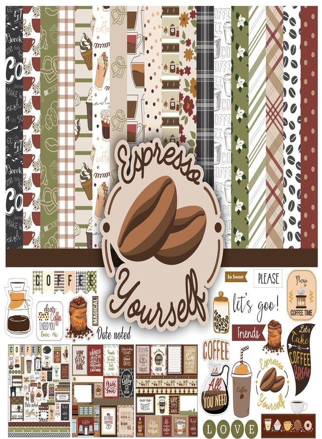 Inkdotpot Coffee Theme Collection Double,Sided Scrapbook Paper Kit Cardstock 12"x12" Card Making Paper Pack of with Sticker Sheet - 16 Pages - Multicolor - Image 1