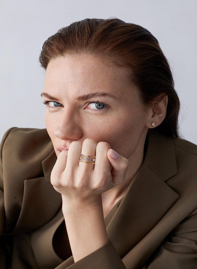 ليلي آند وايت خواتم ليلي آند وايت ثنائية اللون من الفضة والذهب للنساء، خواتم متشابكة بتصميم متقاطع، خواتم مميزة من الذهب والفضة، مجوهرات 7 - Image 3