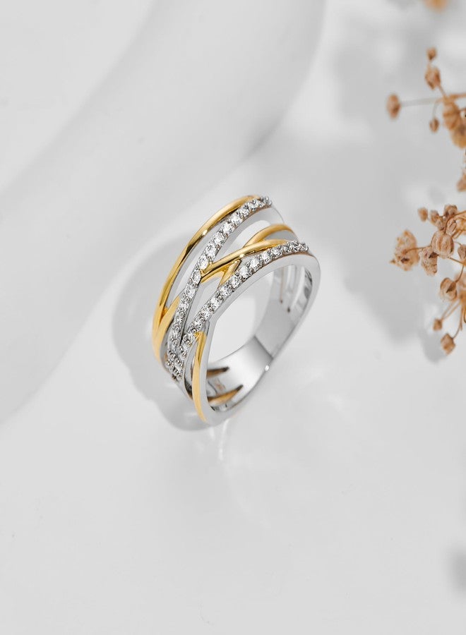 ليلي آند وايت خواتم ليلي آند وايت ثنائية اللون من الفضة والذهب للنساء، خواتم متشابكة بتصميم متقاطع، خواتم مميزة من الذهب والفضة، مجوهرات 7 - Image 4