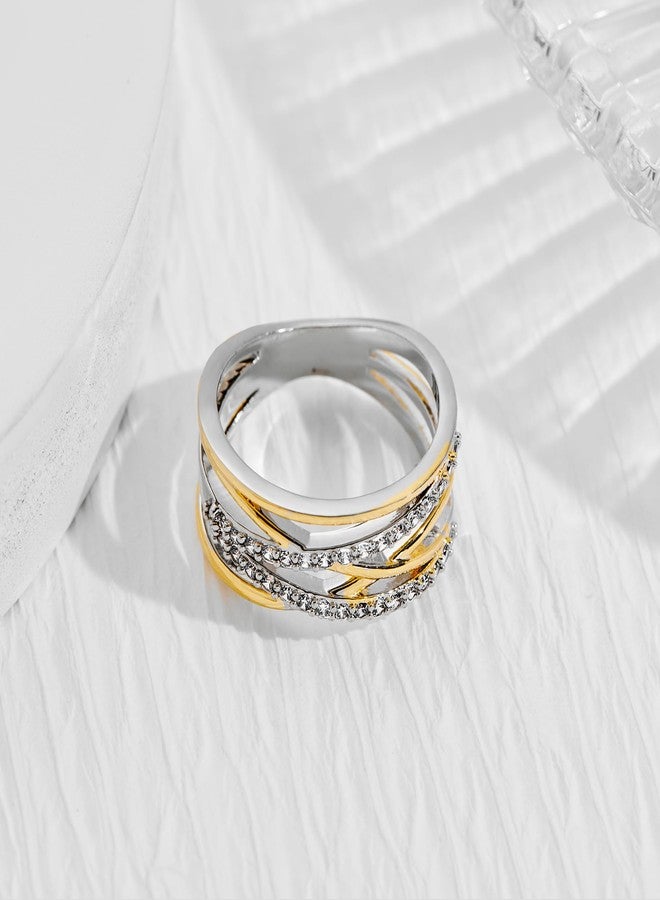 ليلي آند وايت خواتم ليلي آند وايت ثنائية اللون من الفضة والذهب للنساء، خواتم متشابكة بتصميم متقاطع، خواتم مميزة من الذهب والفضة، مجوهرات 7 - Image 5