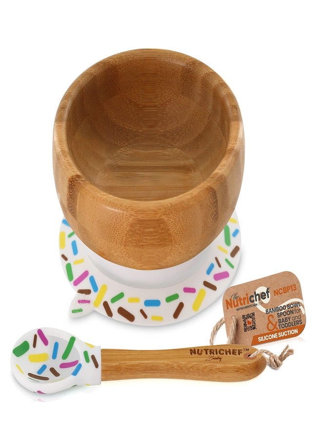 NutriChef Bamboo Baby Feeding Bowl - Wooden Infant Toddler Dish and Spoon Set w/Silicone Suction Base for Stay Put Eating, For Children Aged 4-72 Months (Sparkle) - Image 1