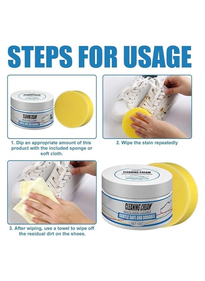 Yameem - Yameem white shoe cleaning cream and sponge, Shoe cleaning kit, Shoe Whitener, Multifunctional Shoe Cleaning Cream (100g) - Image 1