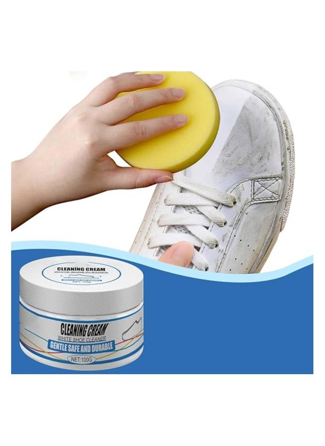 Yameem - Yameem white shoe cleaning cream and sponge, Shoe cleaning kit, Shoe Whitener, Multifunctional Shoe Cleaning Cream (100g) - Image 1