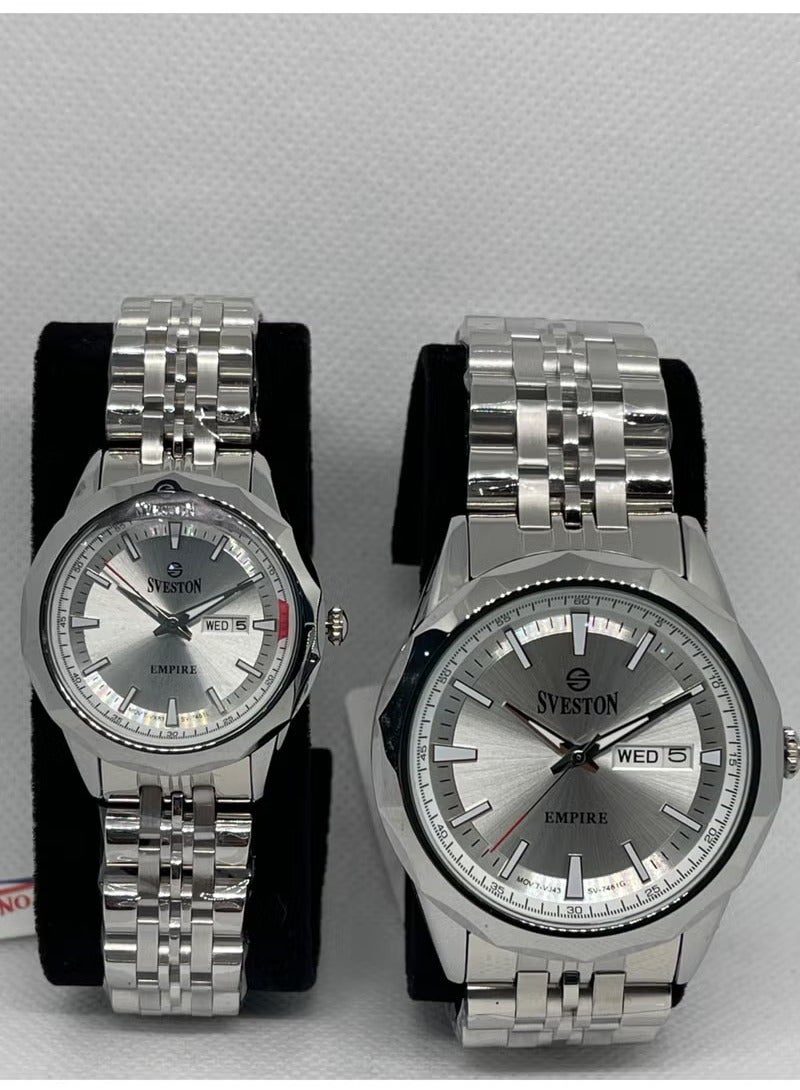 Sveston watch set, silver bracelet and silver dial, waterproof