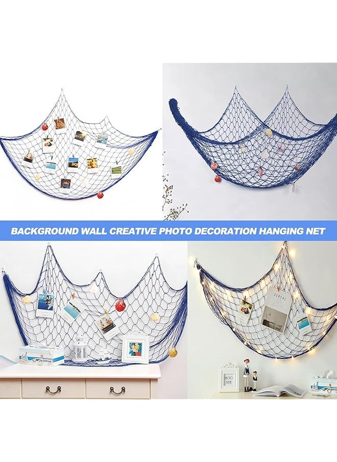 erorex - Fishing Net Decoration With Shells 150X200Cm Decorative Fishing Net Nautical Wall Hanging Fish Nets Decor Netting For Wall Frame Photo Blue - Image 1