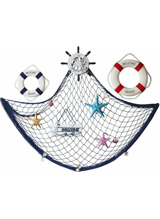erorex - Fishing Net Decoration With Shells 150X200Cm Decorative Fishing Net Nautical Wall Hanging Fish Nets Decor Netting For Wall Frame Photo Blue - Image 1