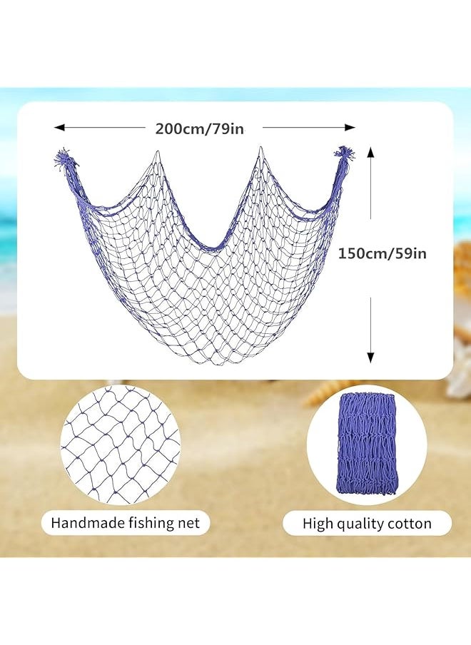 erorex - Fishing Net Decoration With Shells 150X200Cm Decorative Fishing Net Nautical Wall Hanging Fish Nets Decor Netting For Wall Frame Photo Blue - Image 1
