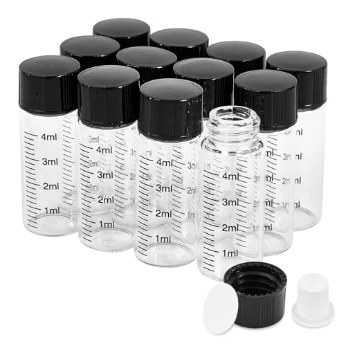 Cadbibe 4ml Clear Glass Graduated Vials with Screw Caps and Plastic Stoppers, 1 Dram Small Sample Vials with Lids, Leak-Proof Liquid Storage Empty Vial, 12PCS - Image 1