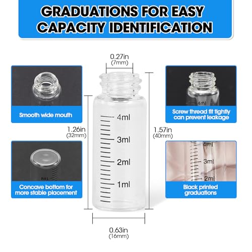 Cadbibe 4ml Clear Glass Graduated Vials with Screw Caps and Plastic Stoppers, 1 Dram Small Sample Vials with Lids, Leak-Proof Liquid Storage Empty Vial, 12PCS - Image 3
