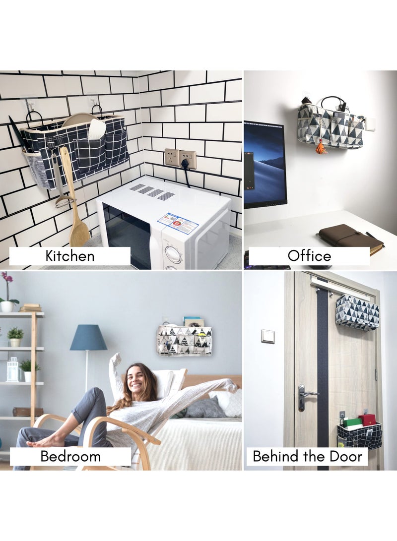 KASTWAVE Wall Hanging Organizer Bags with Pockets, Linen Fabric Door Hanging Storage Baskets with Hooks, Dormitory Bedside Multi Functional Large Organizer Bag for Bathroom Kitchen, Gray - Image 3