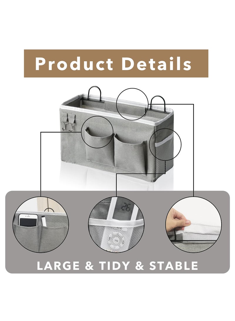 KASTWAVE Wall Hanging Organizer Bags with Pockets, Linen Fabric Door Hanging Storage Baskets with Hooks, Dormitory Bedside Multi Functional Large Organizer Bag for Bathroom Kitchen, Gray - Image 2