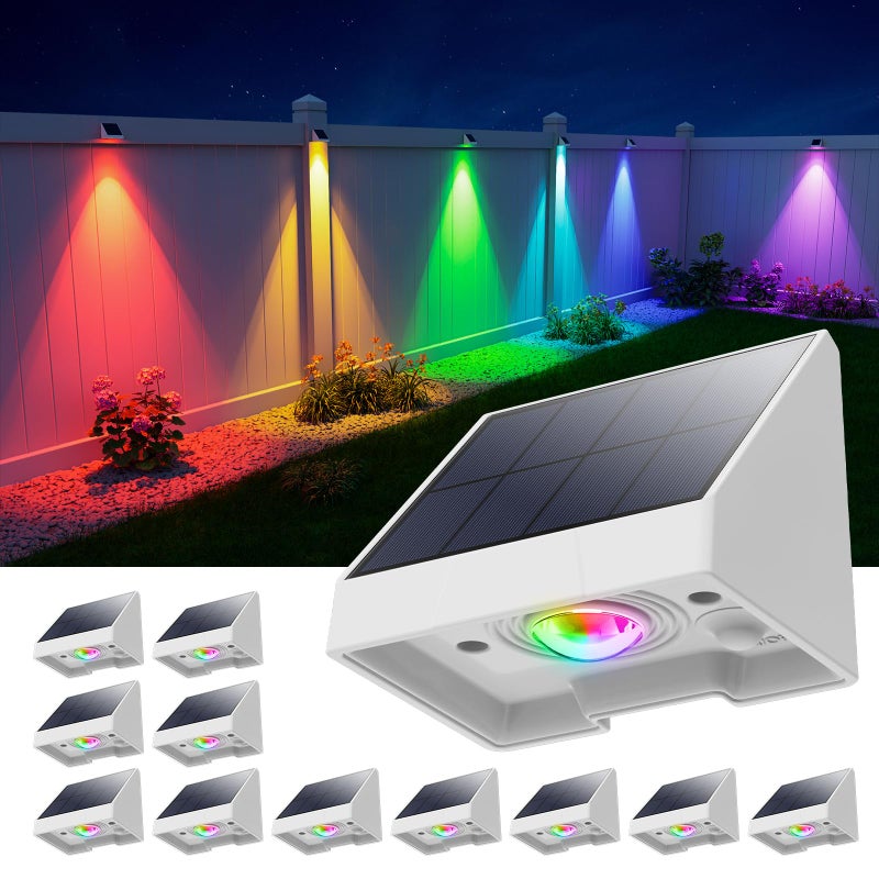 GVSHINE 12 Pack Color Changing Solar Powered Fence Lights Outdoor Landscape LED Waterproof Yard Lighting for Outside Wall Deck House Patio Railing Porch Step 8 Colores Easy Installation White Shell - Image 2