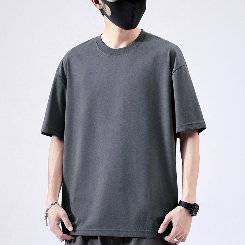 Xinjiang Long-staple Cotton Heavy-weight Texture Short-sleeved T-shirt Men's Summer Trendy Men's Solid Color Collocation Round Neck Loose Half-sleeved T-shirt - Image 2