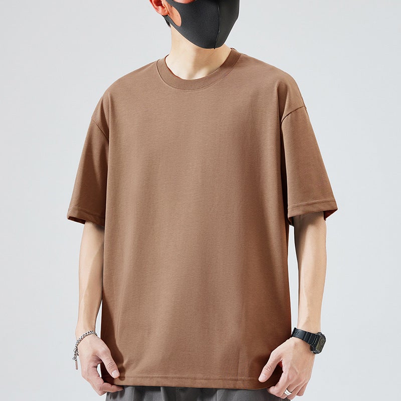 Xinjiang Long-staple Cotton Heavy-weight Texture Short-sleeved T-shirt Men's Summer Trendy Men's Solid Color Collocation Round Neck Loose Half-sleeved T-shirt - Image 5
