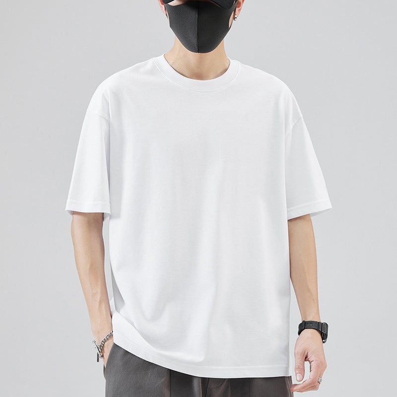 Xinjiang Long-staple Cotton Heavy-weight Texture Short-sleeved T-shirt Men's Summer Trendy Men's Solid Color Collocation Round Neck Loose Half-sleeved T-shirt - Image 3