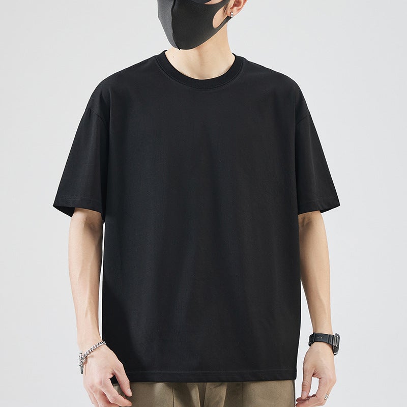 Xinjiang Long-staple Cotton Heavy-weight Texture Short-sleeved T-shirt Men's Summer Trendy Men's Solid Color Collocation Round Neck Loose Half-sleeved T-shirt - Image 4