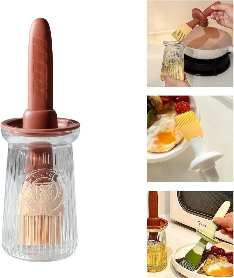Takositio Takositio Premium Oil Dispenser Bottle with Silicone Brush 200ML Leakproof Transparent Jar for Cooking Baking BBQ Versatile Oil Container with Brush for Oil Pack of 1