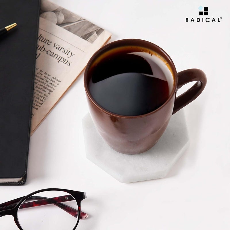 راديكالن مجموعة فاخرة من 6 حاملات أكواب نجمية من الرخام الأبيض المصنوع يدويًا بحجم 3.5 بوصة – حاملات أكواب أنيقة من الحجر الطبيعي لطاولة القهوة والطعام، حماية فاخرة للطاولة، ديكور منزلي حديث - Image 2