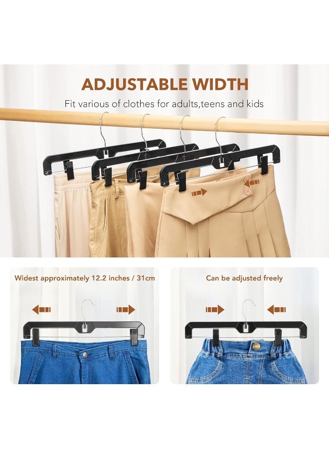 HOUSE DAY Pants Hangers 12 Pack Skirt Hangers with Clips 14 Inch Plastic Pants Hangers 360-Rotating Stainless Steel Clips, Hangers with Adjustable Clips, Hangers for Pants, Skirts, Jeans, Slacks (Black) - Image 2