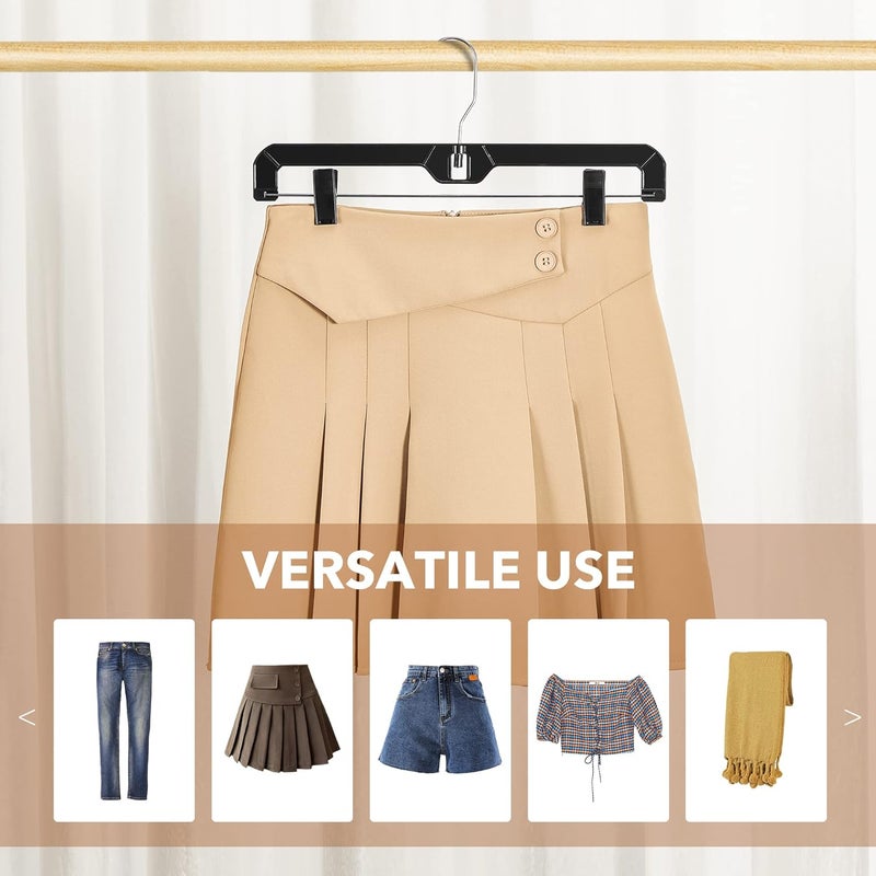 HOUSE DAY Pants Hangers 12 Pack Skirt Hangers with Clips 14 Inch Plastic Pants Hangers 360-Rotating Stainless Steel Clips, Hangers with Adjustable Clips, Hangers for Pants, Skirts, Jeans, Slacks (Black) - Image 3